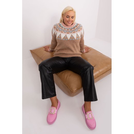 Ciemnobeżowy damski sweter damski plus size we wzory XL/XXL 5.10.15