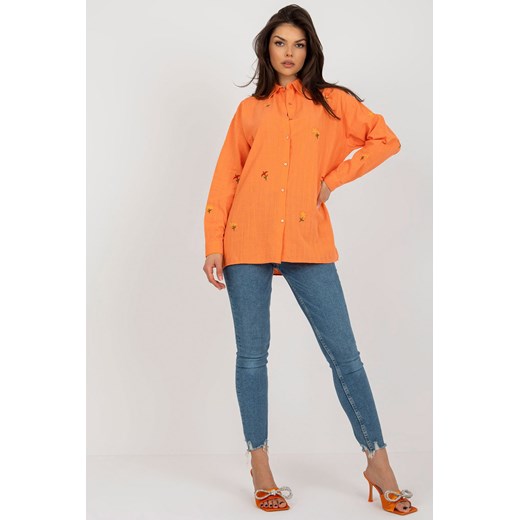 Pomarańczowa koszula oversize z kołnierzem ze sklepu 5.10.15 w kategorii Koszule damskie - zdjęcie 169697047