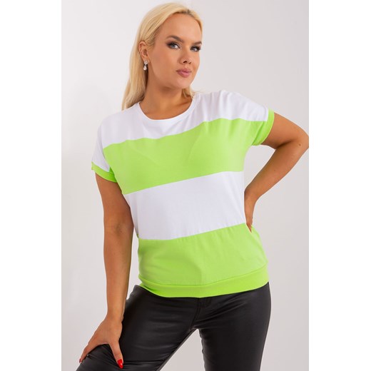 Biało-zielona bluzka basic plus size ze ściągaczami ze sklepu 5.10.15 w kategorii Bluzki damskie - zdjęcie 169697055