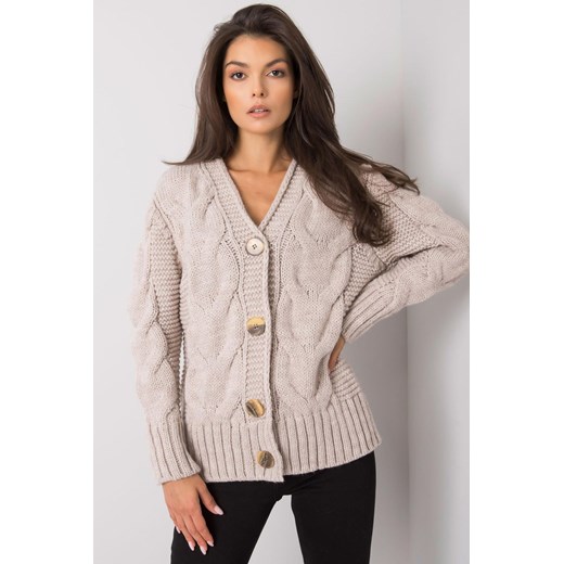 Beżowy sweter rozpinany z ozdobnym splotem ze sklepu 5.10.15 w kategorii Swetry damskie - zdjęcie 169697096