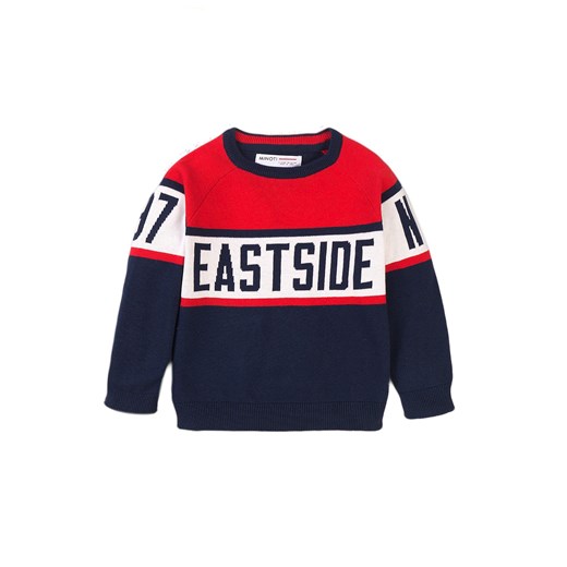 Sweter z okrągłym dekoltem oraz napisem w stylu sportowym dla chłopca ze sklepu 5.10.15 w kategorii Swetry chłopięce - zdjęcie 169697155