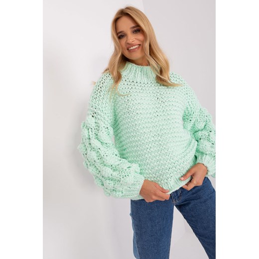 Miętowy sweter damski oversize z grubym splotem ze sklepu 5.10.15 w kategorii Swetry damskie - zdjęcie 169697179