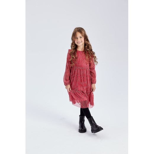Szyfonowa, różowa sukienka z długim rękawem małej dla dziewczynki - Limited Edition ze sklepu 5.10.15 w kategorii Sukienki dziewczęce - zdjęcie 169697189