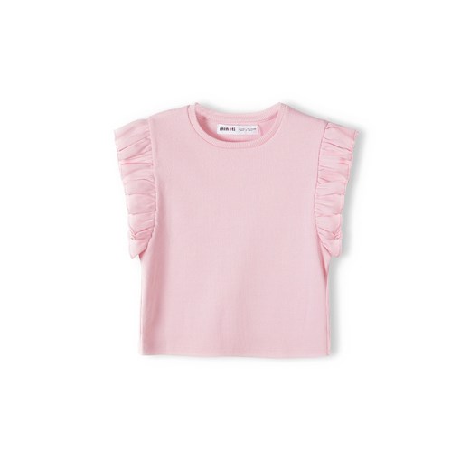 Dziewczęca bluzka z krótkim rękawem i falbanką- różowa ze sklepu 5.10.15 w kategorii Bluzki dziewczęce - zdjęcie 169697197