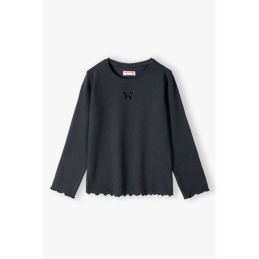 Czarna prążkowana bluzka dziewczęca z motylkiem ze sklepu 5.10.15 w kategorii Bluzki dziewczęce - zdjęcie 169697247