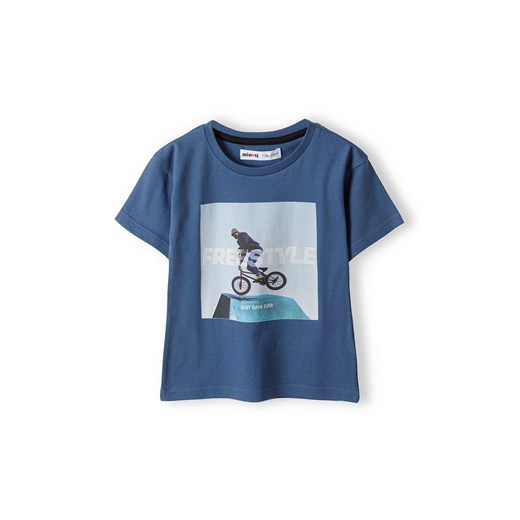 Niebieski t-shirt bawełniany dla chłopca z nadrukiem Minoti 110/116 5.10.15