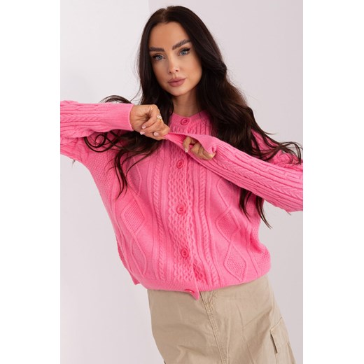Sweter rozpinany w warkocze różowy ze sklepu 5.10.15 w kategorii Swetry damskie - zdjęcie 169697475