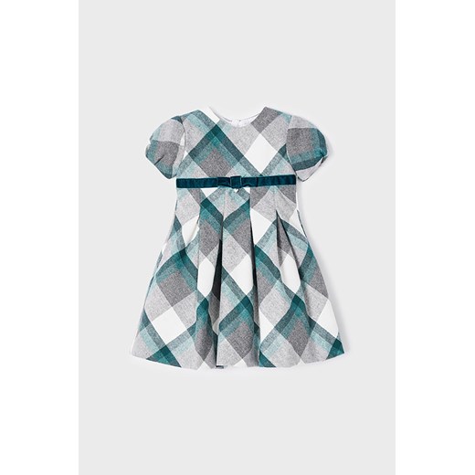 Sukienka dziewczęca w kratę z krótkim rękawem - niebieska Mayoral 122 promocyjna cena 5.10.15