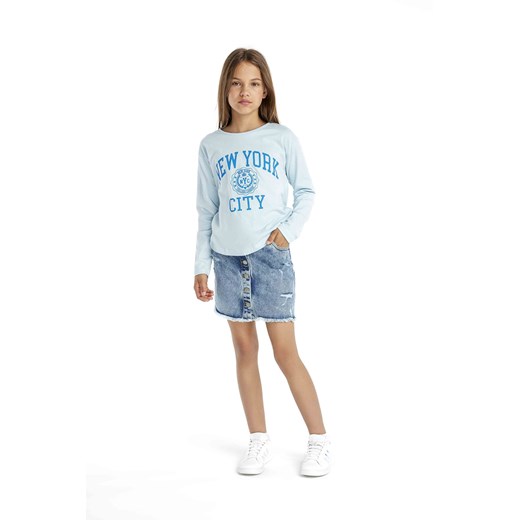 Błękitna bluzka dziewczęca z bawełny- New York city ze sklepu 5.10.15 w kategorii Bluzki dziewczęce - zdjęcie 169697717