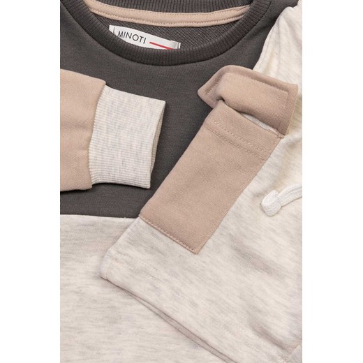 Beżowy komplet dla niemowlaka w paski- bluza polarowa + szorty Minoti 80/86 5.10.15