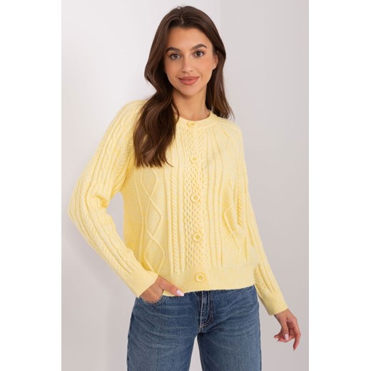 Sweter rozpinany w warkocze jasny żółty ze sklepu 5.10.15 w kategorii Swetry damskie - zdjęcie 169698039