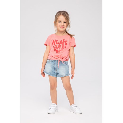 Różowa koszulka bawełniana dziewczęca z wiązaniem ze sklepu 5.10.15 w kategorii Bluzki dziewczęce - zdjęcie 169698198