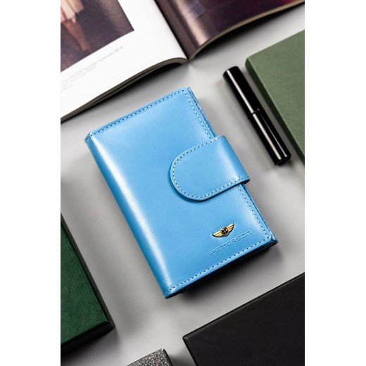 Skórzany, średni portfel damski na zatrzask — Peterson niebieski ze sklepu 5.10.15 w kategorii Portfele damskie - zdjęcie 169698439