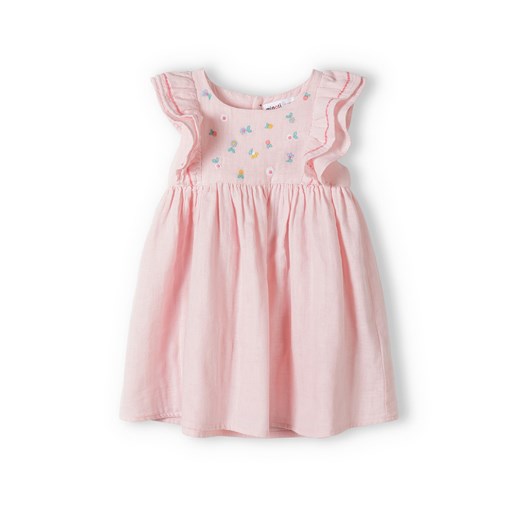 Różowa sukienka niemowlęca bawełniana z krótkim rękawem ze sklepu 5.10.15 w kategorii Sukienki niemowlęce - zdjęcie 169698616