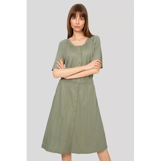 Sukienka z krótkim rękawem zapinana na guziki - zielona ze sklepu 5.10.15 w kategorii Sukienki - zdjęcie 169698797