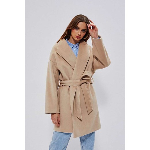 Beżowy płaszcz damski wiosenny z wiązaniem S wyprzedaż 5.10.15