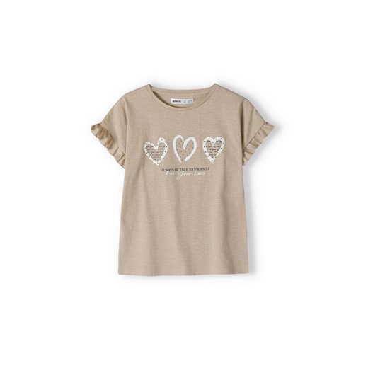 Beżowa koszulka dla małej dziewczynki z bawełny- serca Minoti 116/122 5.10.15