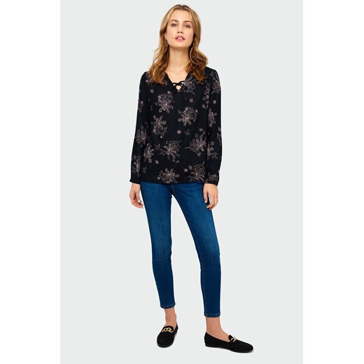 Bluzka z damska z wiskozy z długim rękawem w kwiatki - czarne ze sklepu 5.10.15 w kategorii Bluzki damskie - zdjęcie 169699266