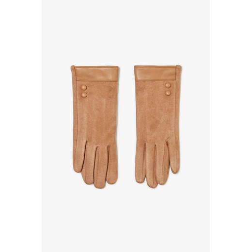 Damskie rękawiczki beżowe ze wstawką z ekologicznej skóry ze sklepu 5.10.15 w kategorii Rękawiczki damskie - zdjęcie 169699485