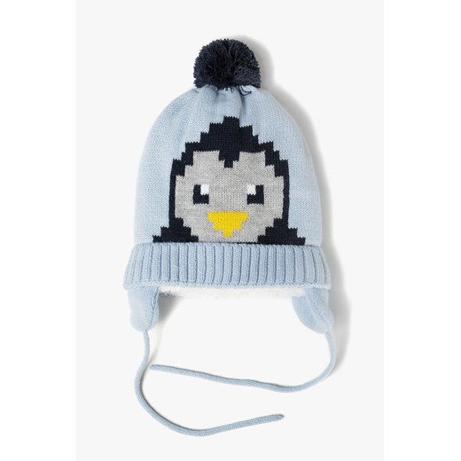 Zimowa czapka chłopięca z pingiwnem - niebieska ze sklepu 5.10.15 w kategorii Czapki dziecięce - zdjęcie 169699699