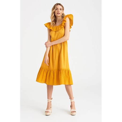 Żółta sukienka damska typu hiszpanka ze sklepu 5.10.15 w kategorii Sukienki - zdjęcie 169699899