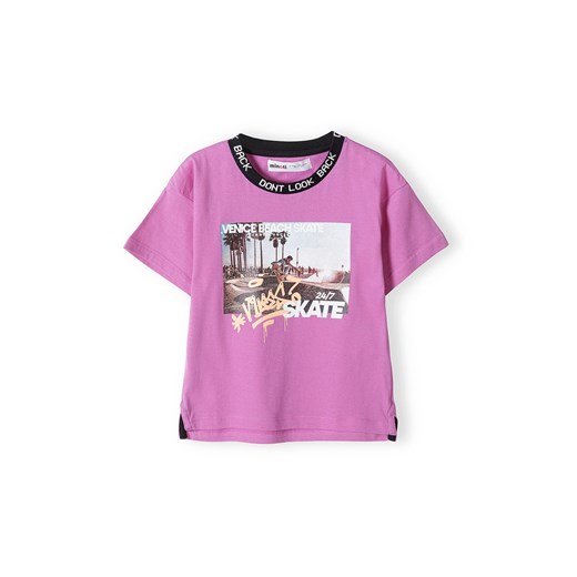 Fioletowy t-shirt bawełniany dla chłopca z nadrukiem ze sklepu 5.10.15 w kategorii T-shirty chłopięce - zdjęcie 169699909