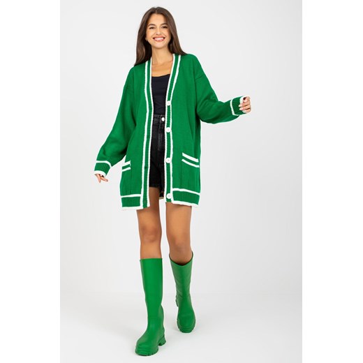 RUE PARIS Zielony długi sweter rozpinany z kieszeniami ze sklepu 5.10.15 w kategorii Swetry damskie - zdjęcie 169699916