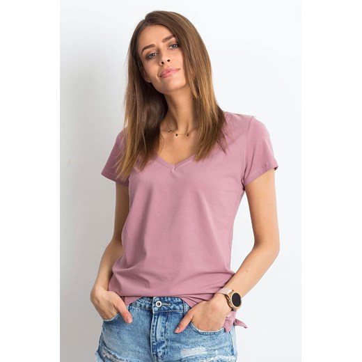 T-shirt damski w serek- brudnoróżowy ze sklepu 5.10.15 w kategorii Bluzki damskie - zdjęcie 169700106