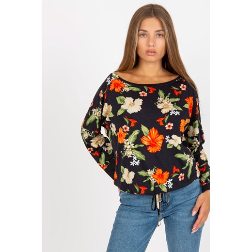 Czarna bluzka w kwiaty z długim rękawem ze sklepu 5.10.15 w kategorii Bluzy damskie - zdjęcie 169700186