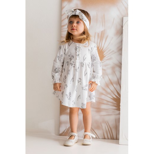 Bawełniana sukienka dziewczęca z motywem roślinnym ze sklepu 5.10.15 w kategorii Sukienki niemowlęce - zdjęcie 169700537