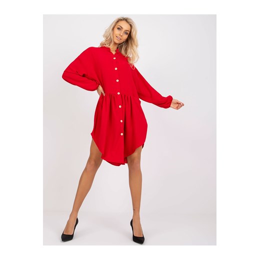 Czerwona luźna sukienka koszulowa z guziczkami ze sklepu 5.10.15 w kategorii Sukienki - zdjęcie 169700638