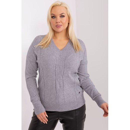 Sweter plus size z dekoltem V szary ze sklepu 5.10.15 w kategorii Swetry damskie - zdjęcie 169700686