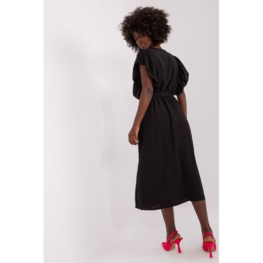 Czarna midi sukienka z wiązanym paskiem Italy Moda one size 5.10.15
