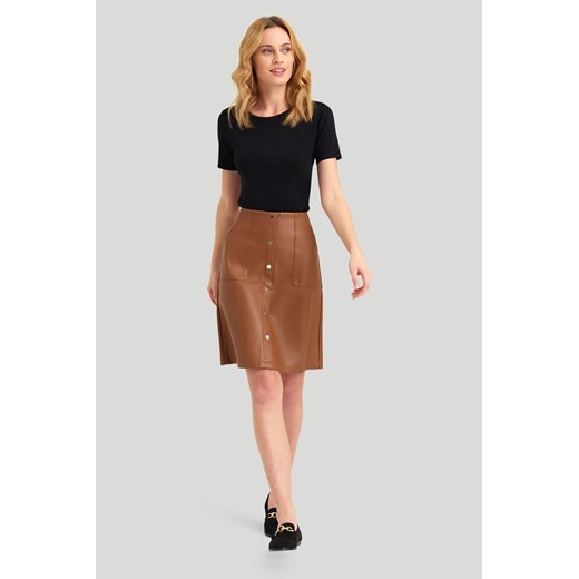 Krótka spódniczka z ozdobnymi guzikami brązowa ze sklepu 5.10.15 w kategorii Spódnice - zdjęcie 169700867