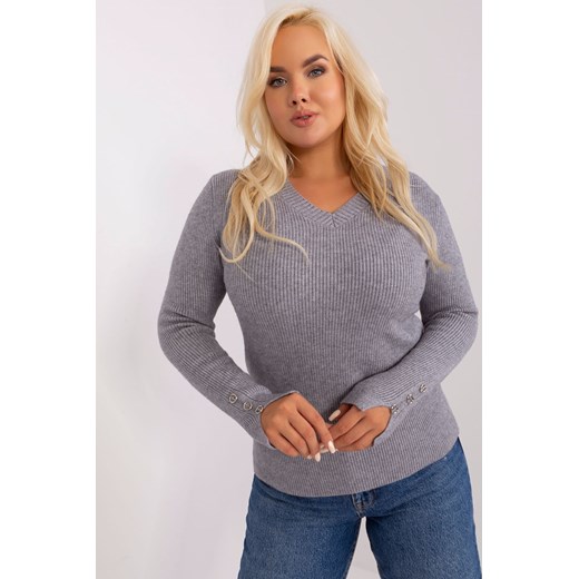 Szary damski sweter plus size z dekoltem V ze sklepu 5.10.15 w kategorii Swetry damskie - zdjęcie 169701069
