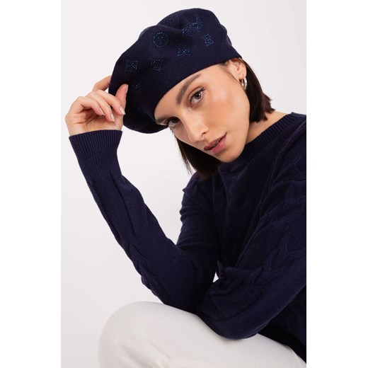 Granatowy damski beret z dżetami Wool Fashion Italia one size okazyjna cena 5.10.15