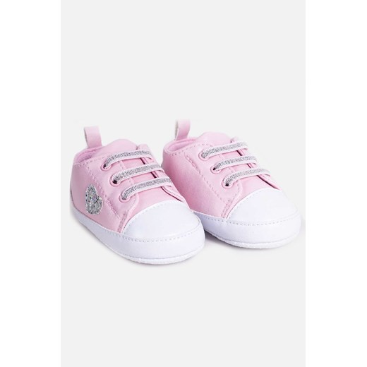Różowe buciki dla niemowlaka ze srebrnym sercem ze sklepu 5.10.15 w kategorii Buciki niemowlęce - zdjęcie 169701217