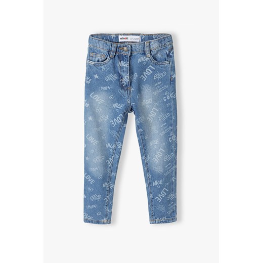 Jasnoniebieskie spodnie jeansowe niemowlęce z napisami ze sklepu 5.10.15 w kategorii Spodnie i półśpiochy - zdjęcie 169701707