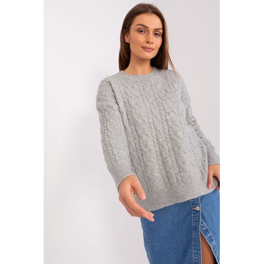 Szary sweter z warkoczami i długim rękawem ze sklepu 5.10.15 w kategorii Swetry damskie - zdjęcie 169701889