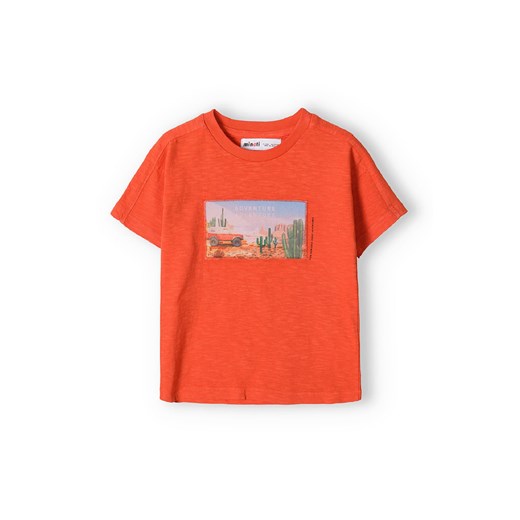 Pomarańczowy t-shirt bawełniany dla chłopca z nadrukiem ze sklepu 5.10.15 w kategorii T-shirty chłopięce - zdjęcie 169701895