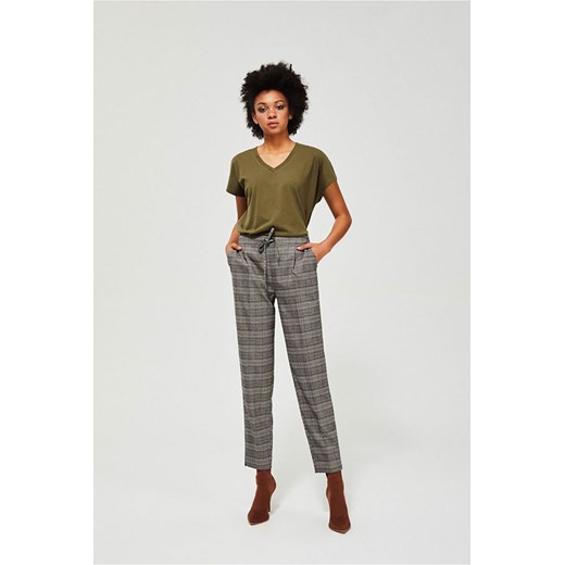 Eleganckie spodnie w kratkę z gumką w pasie - szare ze sklepu 5.10.15 w kategorii Spodnie damskie - zdjęcie 169701907