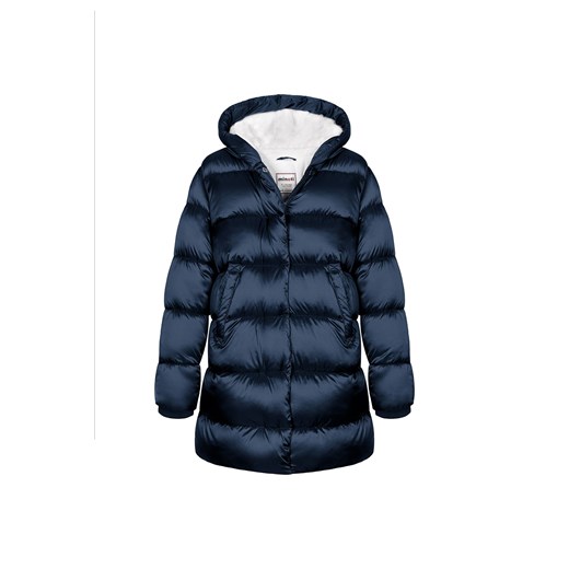 Płaszcz zimowy dla dziewczynki granatowy z kapturem ze sklepu 5.10.15 w kategorii Płaszcze dziewczęce - zdjęcie 169701947