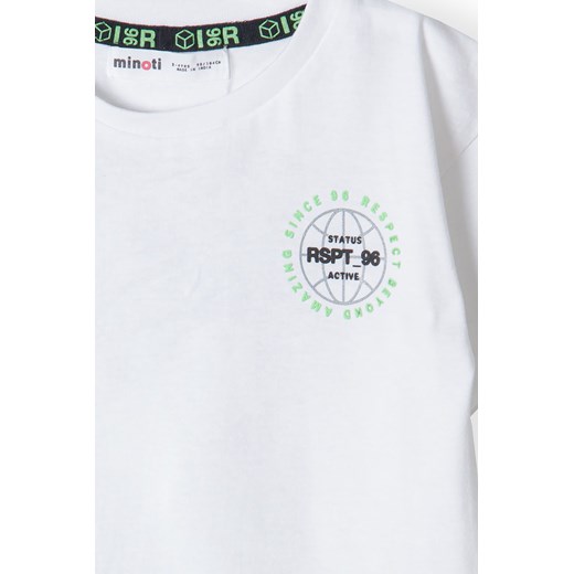 Biały t-shirt bawełniany dla chłopca z nadrukiem Minoti 158/164 5.10.15