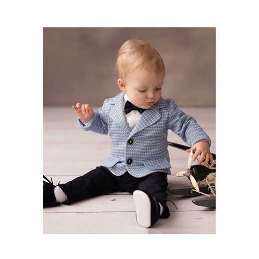 Elegancki zestaw KSAWERY dla chłopca koszulo-body, spodnie, marynarka,  mucha Balumi 62 5.10.15