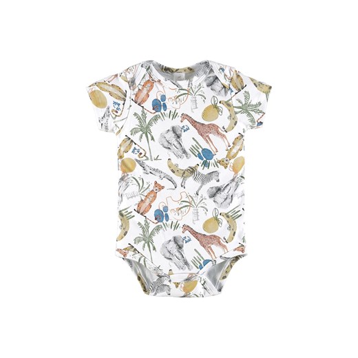 Białe bawełniane body niemowlęce w zwierzaki z krótkim rękawem ze sklepu 5.10.15 w kategorii Body niemowlęce - zdjęcie 169702265