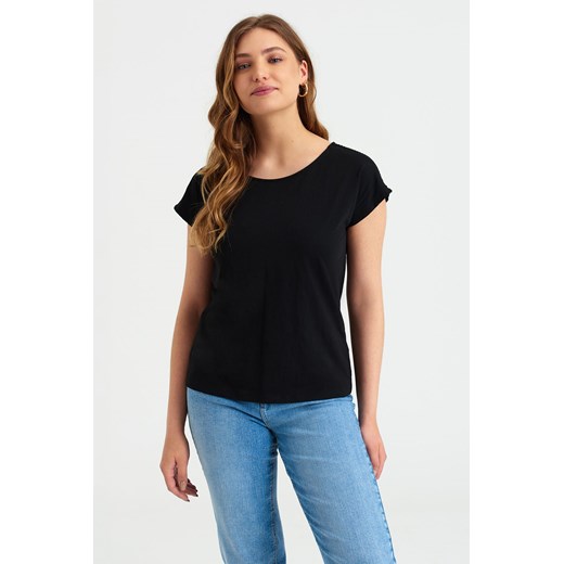 T-shirt damski ze zdobieniami na rękawach czarny ze sklepu 5.10.15 w kategorii Bluzki damskie - zdjęcie 169702339