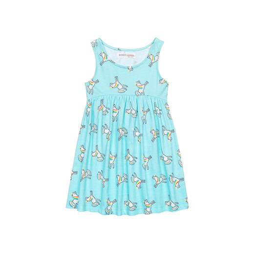 Błękitna sukienka dla dziewczynki z bawełny- jednorożce Minoti 122/128 5.10.15