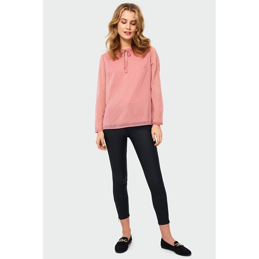 Bluzka damska w długim rękawem w kropki - różowa ze sklepu 5.10.15 w kategorii Bluzki damskie - zdjęcie 169702996