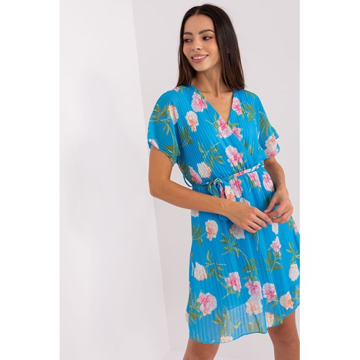 Niebieska plisowana sukienka damska w kwiaty ze sklepu 5.10.15 w kategorii Sukienki - zdjęcie 169702999