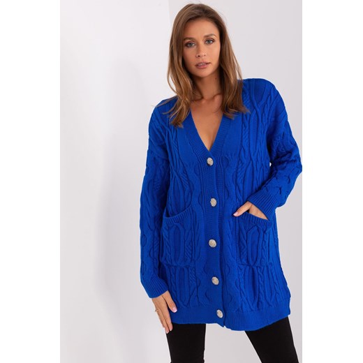 Sweter rozpinany z kieszeniami kobaltowy ze sklepu 5.10.15 w kategorii Swetry damskie - zdjęcie 169703268